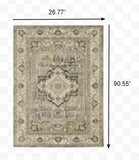 10’ X 13’ Beige And Gray Traditional Medallion Indoor Area Rug