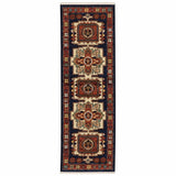 9' X 12' Blue Red Machine Woven Medallions Indoor Area Rug