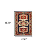 9' X 12' Blue Red Machine Woven Medallions Indoor Area Rug