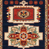 9' X 12' Blue Red Machine Woven Medallions Indoor Area Rug