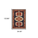 9' X 12' Blue Red Machine Woven Medallions Indoor Area Rug