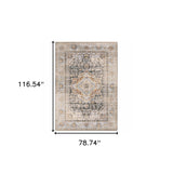 8' Grey Blue Machine Woven Medallion Indoor Runner Rug