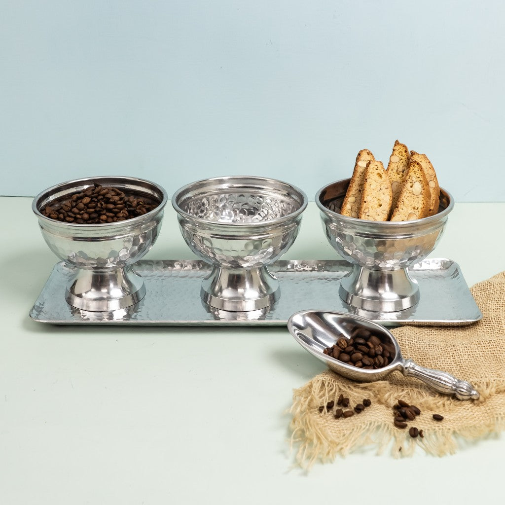 Hammered Serving Tray With Oblong Bowls