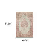 8’X11’ Ivory And Pink Medallion Area Rug