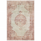 8’X11’ Ivory And Pink Medallion Area Rug