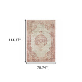 8’X11’ Ivory And Pink Medallion Area Rug