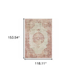 8’X11’ Ivory And Pink Medallion Area Rug
