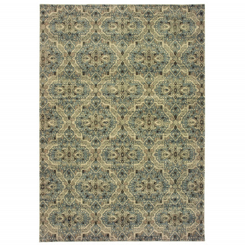 7’X10’ Ivory And Blue Geometric Area Rug