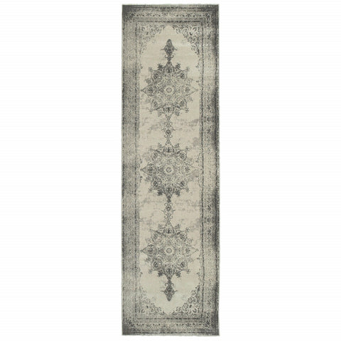 8’X11’ Ivory And Gray Pale Medallion Area Rug
