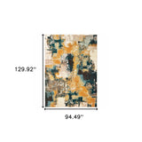 8’X11’ Blue And Gold Abstract Strokes Area Rug