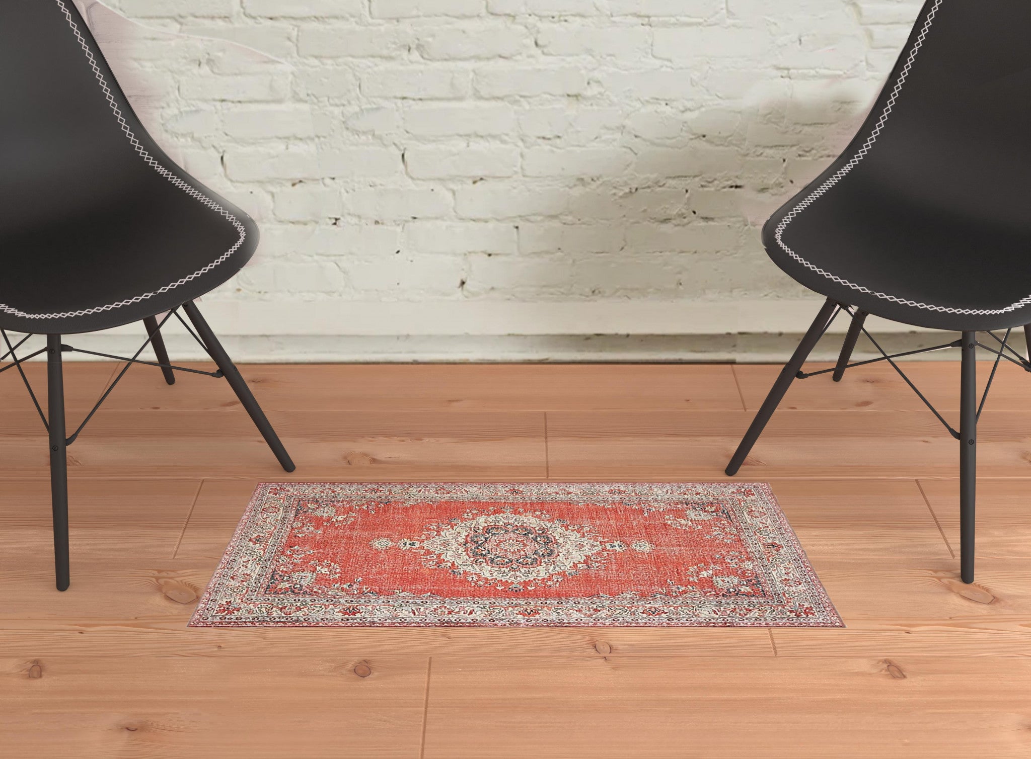 2’X3’ Red And Gray Oriental Scatter Rug