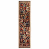 4’X6’ Brown And Red Ikat Patchwork Area Rug