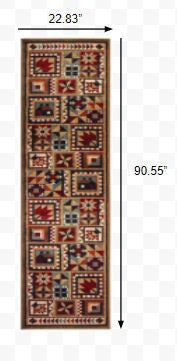 4’X6’ Brown And Red Ikat Patchwork Area Rug