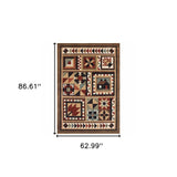 4’X6’ Brown And Red Ikat Patchwork Area Rug