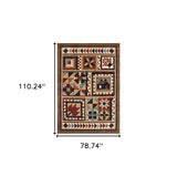 4’X6’ Brown And Red Ikat Patchwork Area Rug