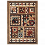 4’X6’ Brown And Red Ikat Patchwork Area Rug