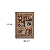4’X6’ Brown And Red Ikat Patchwork Area Rug