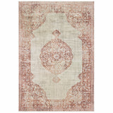 8’X11’ Ivory And Pink Medallion Area Rug