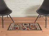 4’X6’ Brown And Red Ikat Patchwork Area Rug
