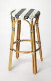 30" Blue And Natural Rattan Backless Counter Height Bar Chair