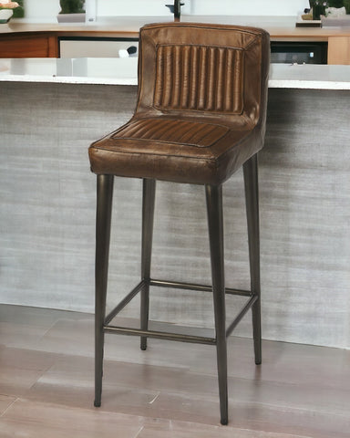 32" Brown And Black Iron Bar Chair