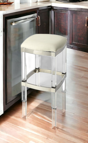 24" White And Clear Acrylic Backless Counter Height Bar Chair