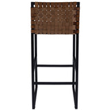 28" Brown And Black Leather And Steel Bar Chair