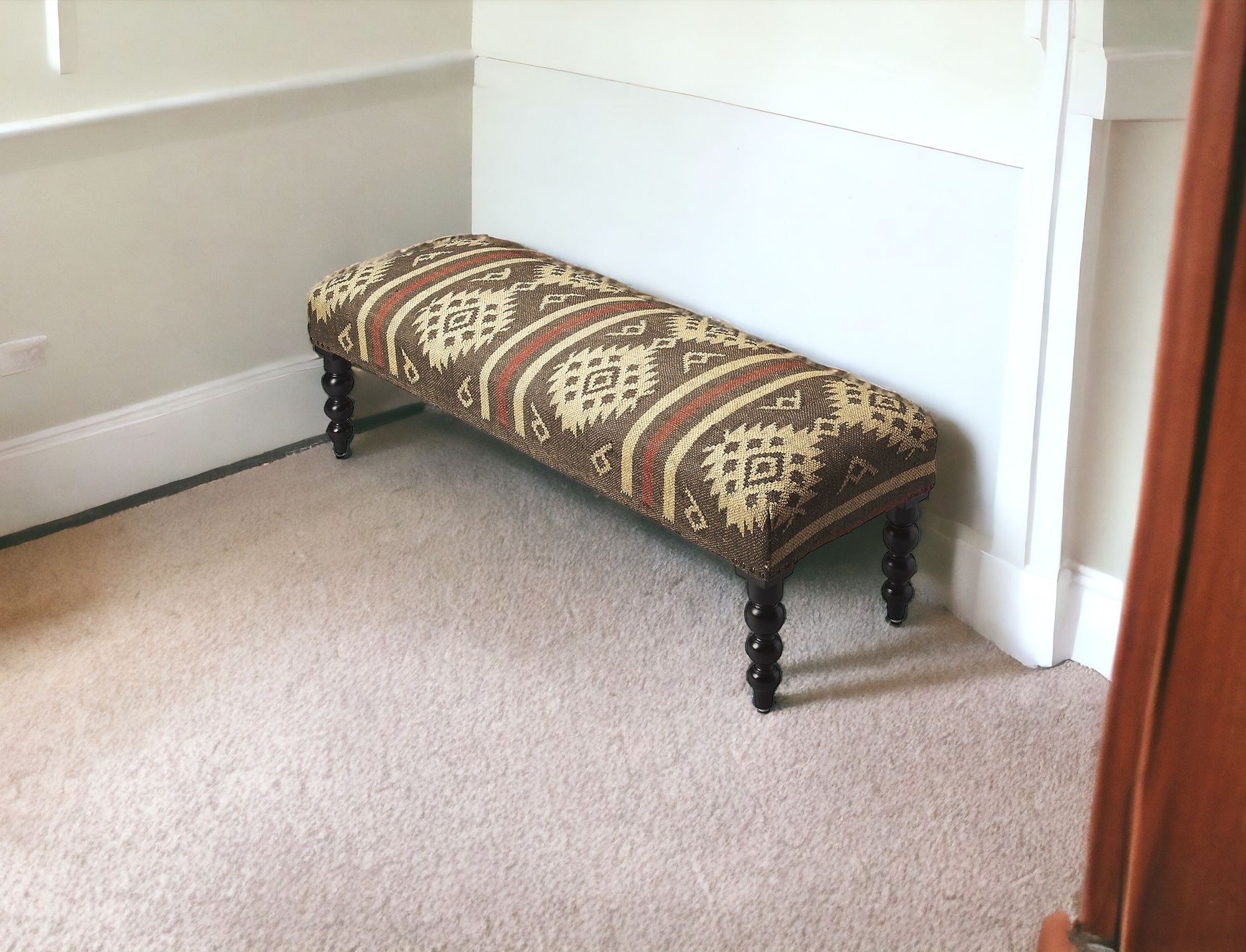 48" Brown Upholstered Wool Southwest Distressed Bench