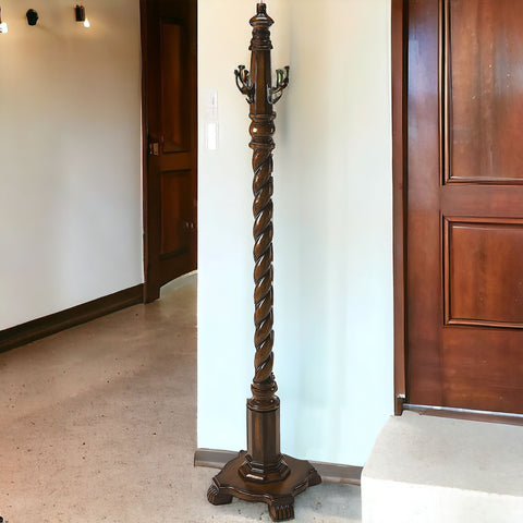 69" Brown Cherry Free Standing Four Hook Coat Rack