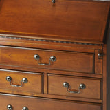 26" Brown Rubberwood Wood Secretary Desk With Five Drawers