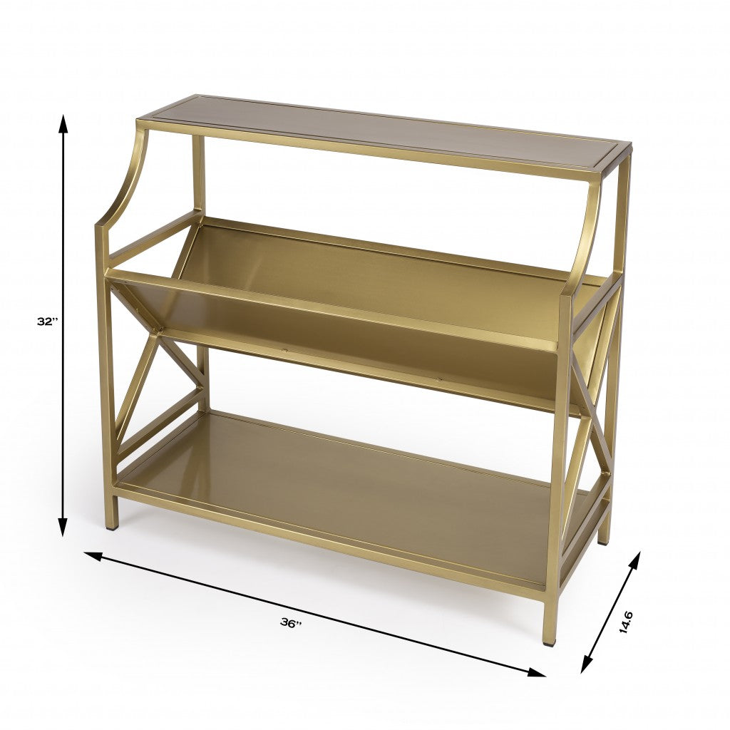 32" Gold Iron Two Tier Standard Bookcase