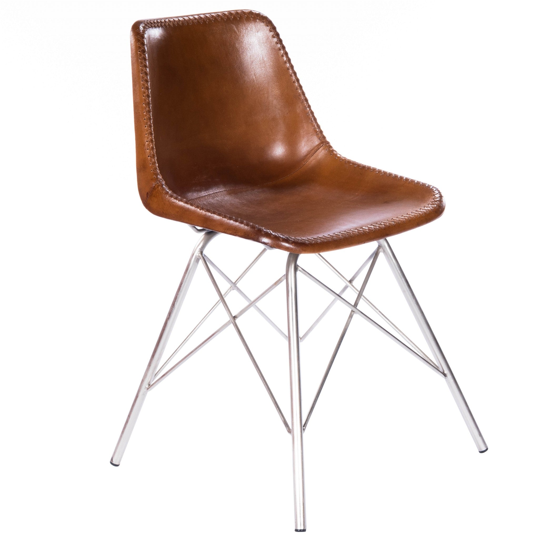 19" Brown And Silver Faux Leather Side Chair