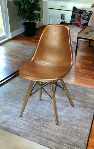 18" Brown And Copper Faux Leather Side Chair