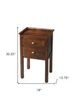 30" Brown Solid Wood End Table With Two Drawers