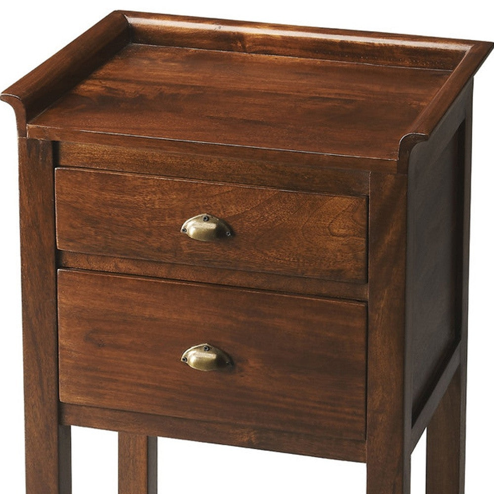 30" Brown Solid Wood End Table With Two Drawers