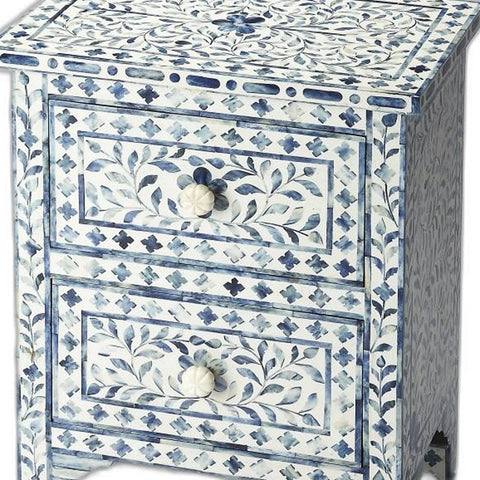 18" Blue And White Solid Wood Frame Standard Accent Chest With Two Drawers