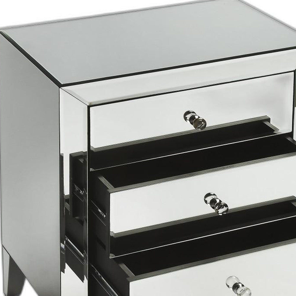 24" Clear Glass Three Drawer Chest