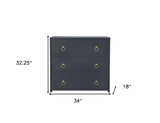 34" Navy Blue Three Drawer Standard Chest