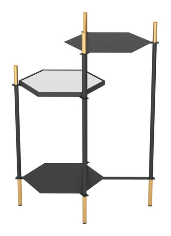 27" Gold And Black Glass End Table With Two Shelves