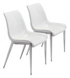 Stich White Faux Leather Side or Dining Chairs Set of 2 Chairs