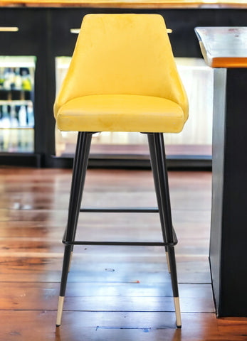 30" Yellow And Black Steel Low Back Bar Height Bar Chair