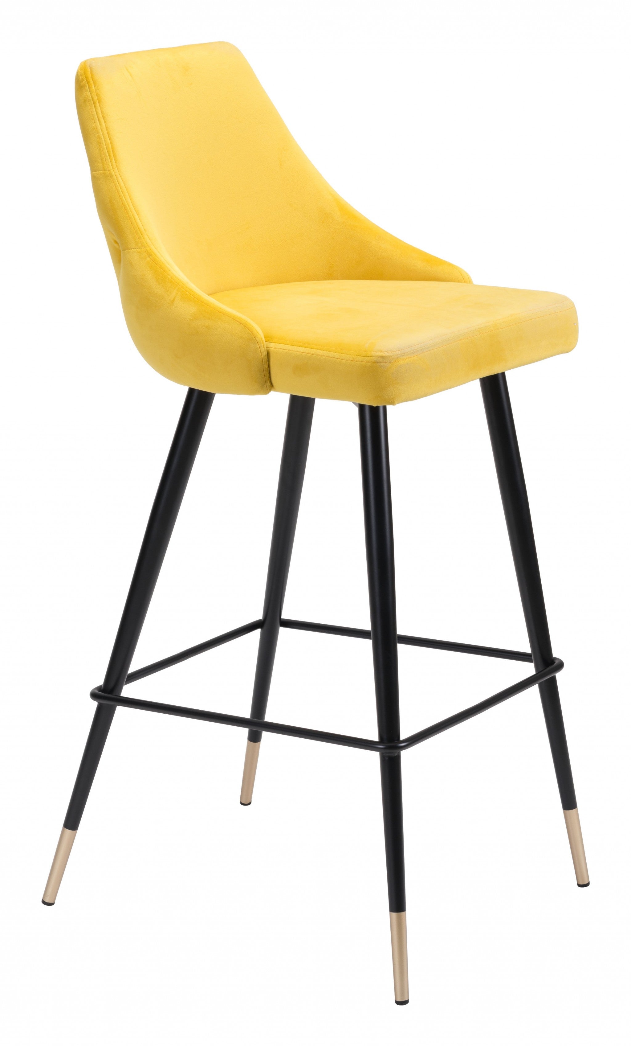 30" Yellow And Black Steel Low Back Bar Height Bar Chair