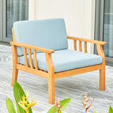 33" Natural Eucalyptus Slat Wood Outdoor Accent Chair with Aqua Cushion