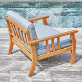 33" Natural Eucalyptus Slat Wood Outdoor Accent Chair with Aqua Cushion