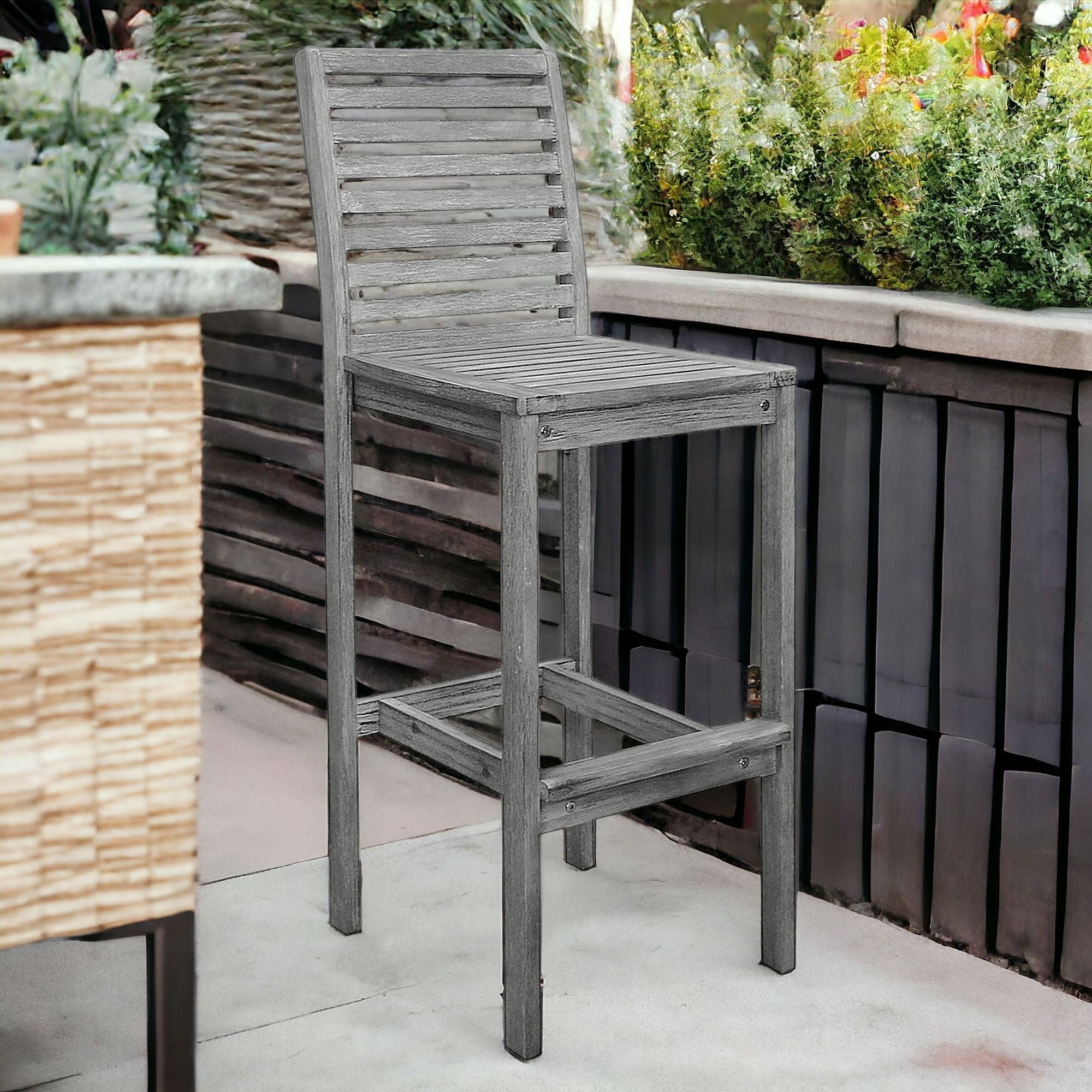 49" Gray Indoor Outdoor Bar Height Chair With Footrest