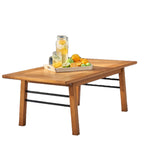 Natural Wood Metal Base Rectangular Coffee Table