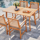 59" Natural Eucalyptus Slat Wood Splay Outdoor Dining Table With Umbrella Hole