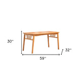 59" Natural Eucalyptus Wood Geo Outdoor Dining Table With Umbrella Hole