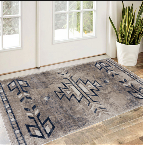 2’ X 3’ Beige And Blue Boho Chic Scatter Rug