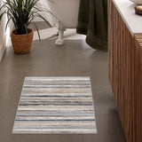 4’ X 6’ Blue And Beige Distressed Stripes Area Rug